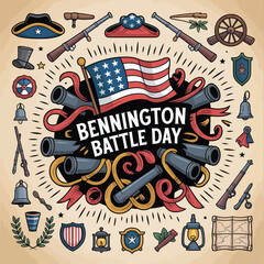 Bennington Battle Day Vector Set – Historical and Patriotic Symbols (No Human or Animal Figures)