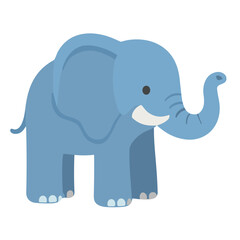 Fototapeta premium A charming cartoon illustration of a blue elephant standing proudly, trunk raised.
