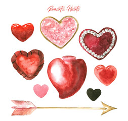 Hearts and Arrow Romantic Valentines Day Collection of Clipart PNG