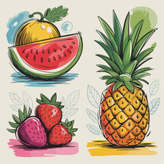 set of fruit colorful illustration