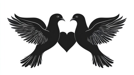 Obraz premium Two doves in flight, heart symbol, love, peace, symmetrical design, for romantic use