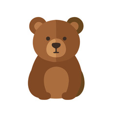 Cute cartoon brown bear illustration, simple flat design, sitting still.