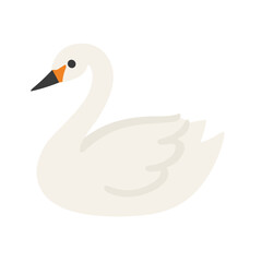 Fototapeta premium A graceful white swan with a black beak and orange accents, depicted in a simple, clean illustration against a white background.