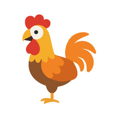 Naklejka premium A colorful cartoon rooster standing upright, showcasing its vibrant feathers and comb against a white background.