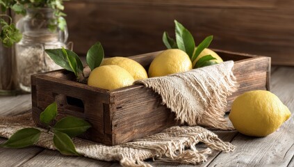 Fresh lemons in a wooden crate (1)