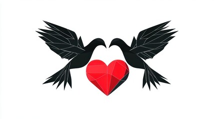 Abstract heart and birds graphic design. Romantic Valentine's art