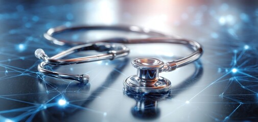 The Stethoscope on a Digital Background Representing Modern Healthcare Technology
