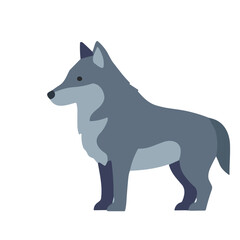 A stylized illustration of a gray wolf standing in profile on a white background.