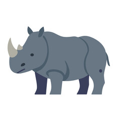 Fototapeta premium A simple, flat vector illustration of a grey rhinoceros standing in profile against a white background.