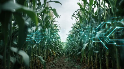 Digital technology overlay on a cornfield
