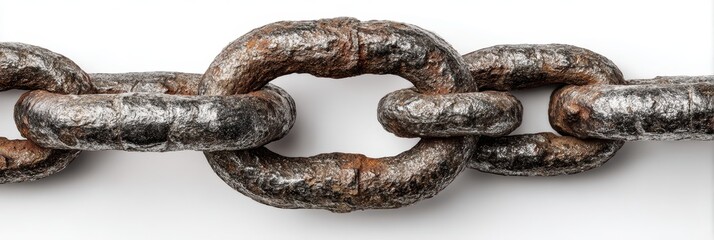 Obraz premium Rusty metal chain links arranged on a white background create a strong visual focus and emphasize connection and durability