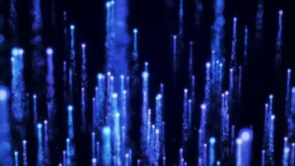 Abstract blue light streaks ascending against a dark background, resembling digital fiber optics or cosmic energy. - Powered by Adobe