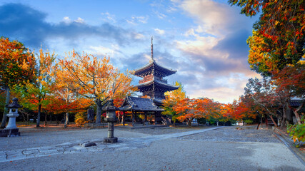 Scenic view of Shinnyodo or Shinshogokurakuji temple with beautiful autumn scenario in Kyoto, Japan