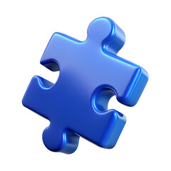 Single blue puzzle piece isolated on transparent background