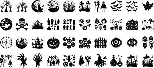 Set of  Halloween design elements on transparent background.