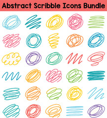 Set of Colorful Abstract scribble icons. Doodle style icon vector bundle.eps
