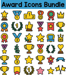 Set of Colorful Award icons. Doodle style icon vector bundle.eps