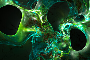 Green liquid flow, alien futuristic gel or slime. Fractal render.