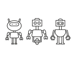 cartoon robot character icons set