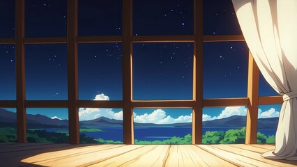 ゲーム背景　　木枠壁のある舞台ベランダ