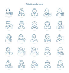 Jobs and Professions stroke icon. Jobs and Professions line icon set. editable stroke icon pack