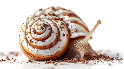 Unique Snail with Spiral Shell and Dirt on White Background