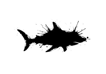 Ink splash design of a shark for marine life and ocean themes