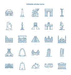 Landmarks stroke icon. Landmarks line icon set. editable stroke icon pack
