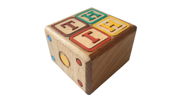 Wooden alphabet block cube with letters T H I isolated on a transparent background - Powered by Adobe