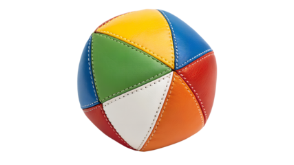 Colorful stitched juggling ball with multiple panels isolated on a transparent background