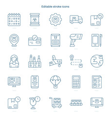 Logistics stroke icon. Logistics line icon set. editable stroke icon pack