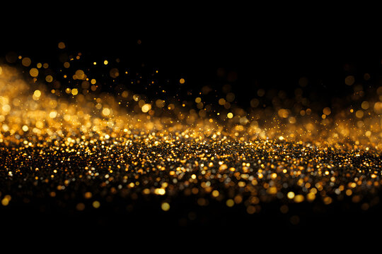 Golden falling glitter on the black background, festive overlay - Powered by Adobe