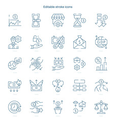 Macroeconomy stroke icon. Macroeconomy line icon set. editable stroke icon pack