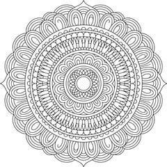 Detailed Mandala Art Design &ndash; Intricate Black and White Circular Floral Pattern for Coloring and Decoration, Mandala Line Art, coloring mandala
