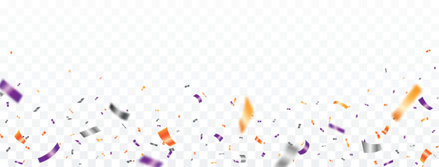 Purple, black and orange confetti, celebrations party banner and backgrounds