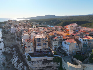 Corsica. Bonifacio, France. Boats and yachts. View from above. Drone view of Corsica. Sea. Ocean....