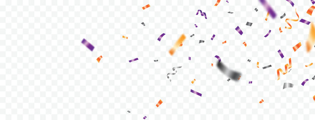 Purple, black and orange confetti, celebrations party banner and backgrounds