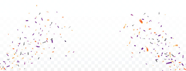 Purple, black and orange confetti, celebrations party banner and backgrounds