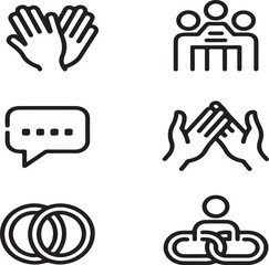 Friendship and Social Relationship Icons – Outline Vector Pack for Support and InteractionFriendship and Social Relationship Icons – Outline Vector Pack for Support and Interaction