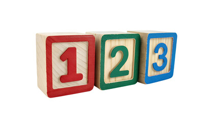 Wooden blocks with numbers one two and three isolated on a transparent background image