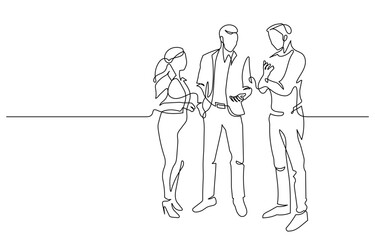 team colleagues discussing business concept one line drawing continuous