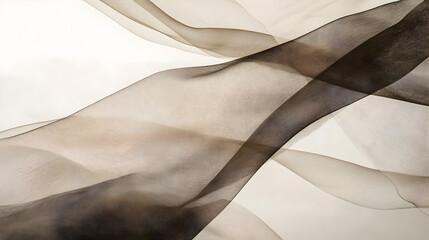 Soft, flowing fabric in light brown and dark brown tones,  draped and billowing.  Delicate, translucent texture,  creating subtle shadows and highlights