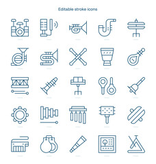 Music Instruments stroke icon. Music Instruments line icon set. editable stroke icon pack