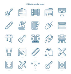 Music Instruments stroke icon. Music Instruments line icon set. editable stroke icon pack