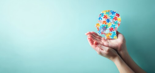 The colorful puzzle head symbolizes mental health and creative support in therapy.