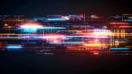 Abstract digital circuit board with vibrant glowing lines