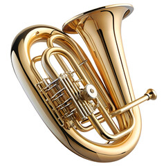 Obraz premium A gleaming golden tuba, a brass musical instrument, is shown isolated on a white background