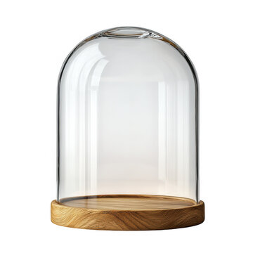 Clear glass bell jar cloche with cork base for display or protection isolated on transparent background