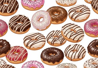 Sweet tooth cravings satisfied with colorful assorted donuts, perfect for bakery or cafe promotions