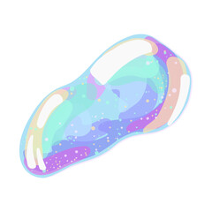 Single transparent soap bubble with glossy texture and rainbow glare. Isolated on white background. Vector element for beauty packaging, minimal design and cleaning product visuals